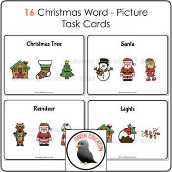 Christmas Word To Picture Task Cards & Matching Activity by Raven Education