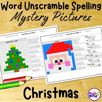 Preview of Christmas Word Unscramble Spelling Mystery Picture Activities
