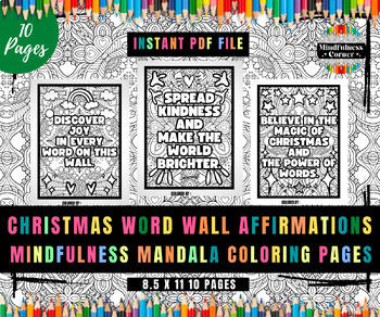 Preview of Christmas Word Wall, Affirmations Mandala Coloring, 3rd Grade, No Prep