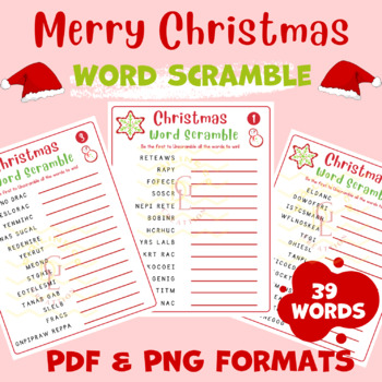 Preview of Christmas Word scramble Puzzle game Crossword Word problem middle high 7th 8th