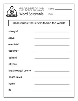 Christmas Words - Word Scramble Activity (Color and Black Line) | TPT