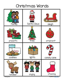Preview of Christmas Words and Pictures Vocabulary Printable Distance Learning FREE