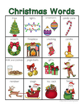 Christmas Words for writing center and write-the-room by Sharon Oliver