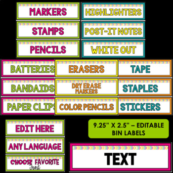 EDITABLE Bin Labels and Student Name Tags - Bright Colors by TxTeach22