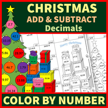Preview of Adding and Subtracting Decimals | Color by Number | Christmas