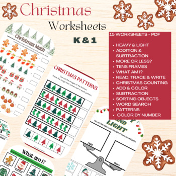 Preview of Christmas Worksheets - Kindergarten and First Grade