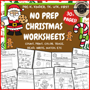 Preview of Christmas Worksheets Morning Work PreK Kindergarten First Grade TK UTK