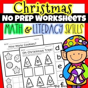 Preview of Christmas Worksheets No Prep Math and Literacy for Preschool and Kindergarten