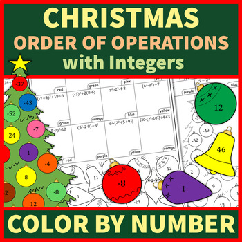 Preview of Order of Operations with Integers | Color by Number | Christmas