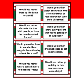 Christmas Would You Rather Cards by The Modern Homeschool | TPT