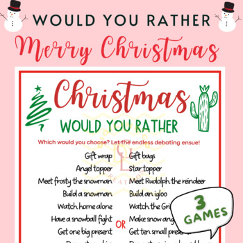 Preview of Christmas Would you rather game sights word Activities middle high school 8th