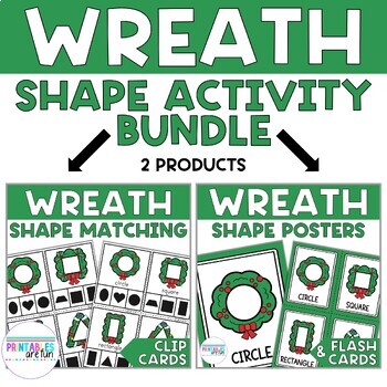Preview of Christmas Wreath 2D Shape Activity Bundle | Preschool Math Activity