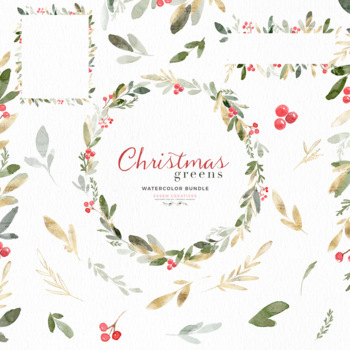 Watercolor Floral Christmas Clipart, Christmas Wreath Clip Art, Winter  Holiday Graphics for Invitations Posters - Essem Creatives