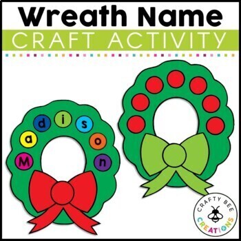 Preview of Christmas Wreath Name Craft | Template | Christmas Activities | Bulletin Board