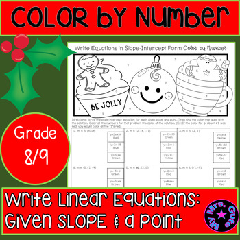 Preview of Christmas Write Linear Equations Given Slope Color by Number Math Worksheet