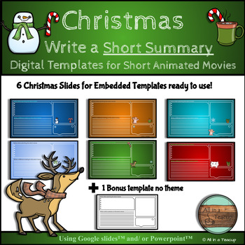 Preview of Christmas Write a Short Summary Digital Templates for Short Animated Movies