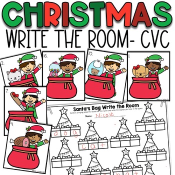 Preview of Christmas Write the Room- CVC Words | Phonics Activities