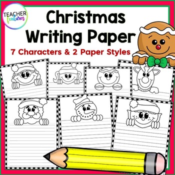 Preview of Writing Paper With Lines Dotted Blank CHRISTMAS HOLIDAY Kinder 1st 2nd Grade