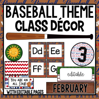 Preview of Baseball Theme Classroom Decor  (EDITABLE)