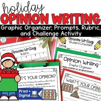 Preview of Christmas Writing Activities December Holiday Opinion Prompts Centers 3rd 4th