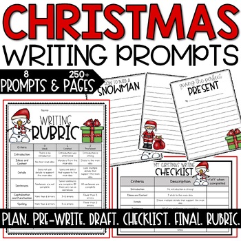 Preview of Christmas Writing BUNDLE | Differentiated Writing Prompts | Blank Writing Pages