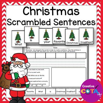 Preview of Occupational Therapy Christmas Scrambled Build a Sentence Writing Activities
