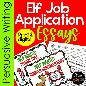 Preview of Elf Application Christmas Persuasive Writing Christmas Activities 5th grade