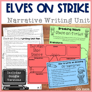 Preview of Christmas Writing: Elves on Strike Narrative Unit with Google & Print Version
