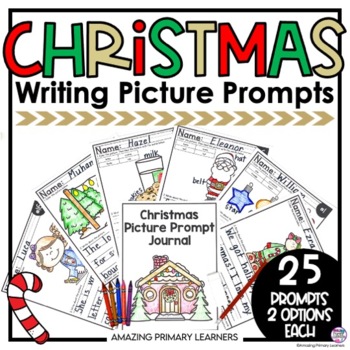 Preview of Christmas Writing Pages with Picture Prompts Journal Labeling Activities