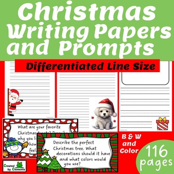 Christmas Writing Paper and Writing Prompts by Created by Clements