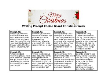Preview of Christmas Writing Prompt Choice Board