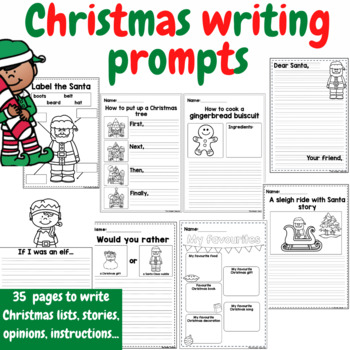 Christmas Writing Prompts Booklet - Preschool to 2nd by The kinder teacher