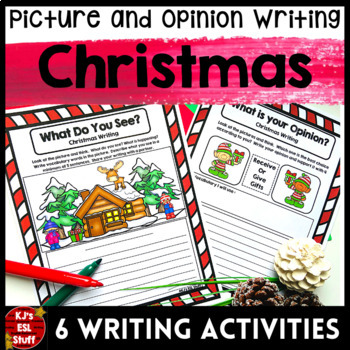 Preview of ESL ELL Christmas Picture and Opinion Writing Prompts