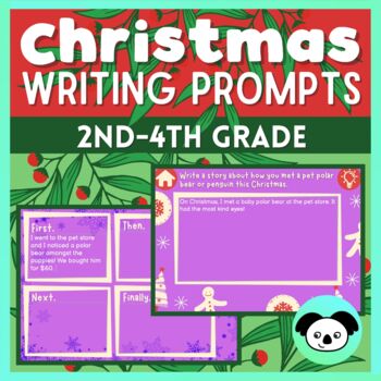 Preview of Christmas Writing Prompts for 2nd-4th Grade Digital Boom Cards