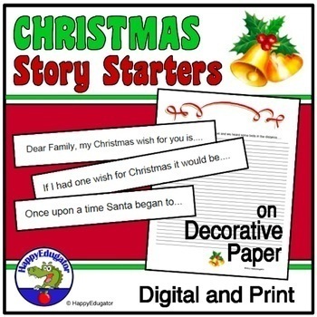 Preview of Christmas Writing Prompts on Lined Paper with  Easel Activity