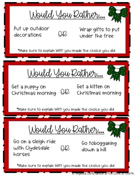 Would You Rather Christmas Task Cards by Fun lovin' in Fourth | TpT