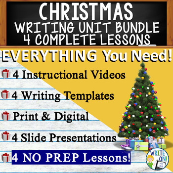 Preview of Christmas - 4 Essay Writing Prompts, Graphic Organizers, Rubrics, Templates