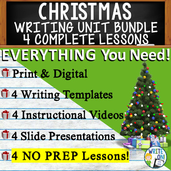Preview of Christmas Writing Unit - 4 Essay Activities, Graphic Organizers, Quizzes Rubrics