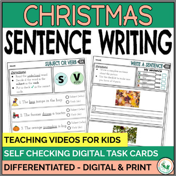 Preview of Christmas Writing a Sentence Activities How to Write a Sentence Digital & Print