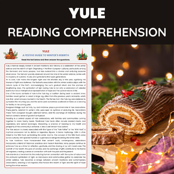 Preview of Christmas Yule Reading Comprehension Worksheet | Yule Winter Solstice