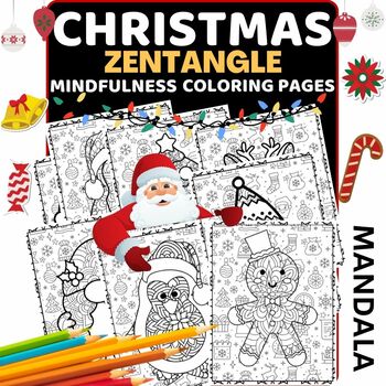 Preview of Winter Zentangle Mandala Coloring Pages,Winter mindfulness stress relief _