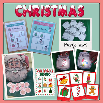 Preview of Christmas activities. Bingo, magic jars, Tic-tac-toe. Actividades Navidad