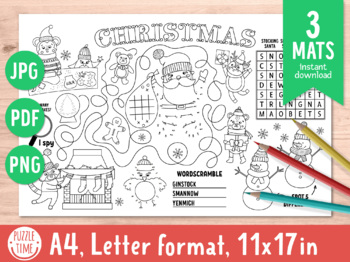 Preview of Christmas activity placemats for kids