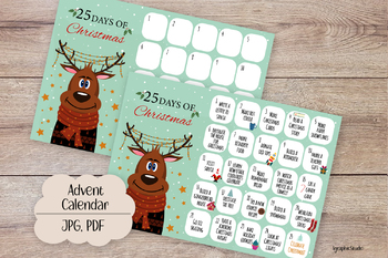 Preview of Christmas advent calendar, Christmas countdown, Reindeer 25 days of christmas