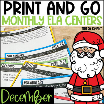 Preview of Christmas ELA December Literacy and Language Arts Centers for Grades 3-5