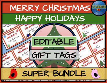 Preview of Christmas and Happy Holidays Gift Tags EDITABLE Student Labels | Winter Designs