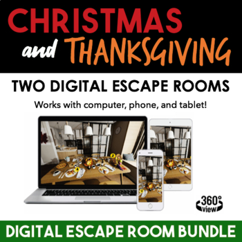 Preview of Christmas and Thanksgiving Digital Escape Rooms Bundle — Holiday Games