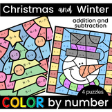 Christmas and Winter Addition and Subtraction Color by Num