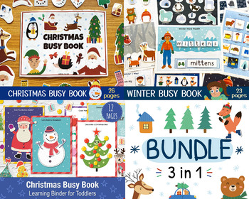 Preview of Christmas and Winter Busy Book Bundle for Toddlers, Set of 3 Toddler Busy Book