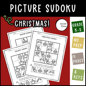 Preview of Christmas and Winter Holiday Sudoku Picture Puzzles - Kindergarten 1st 2nd Grade